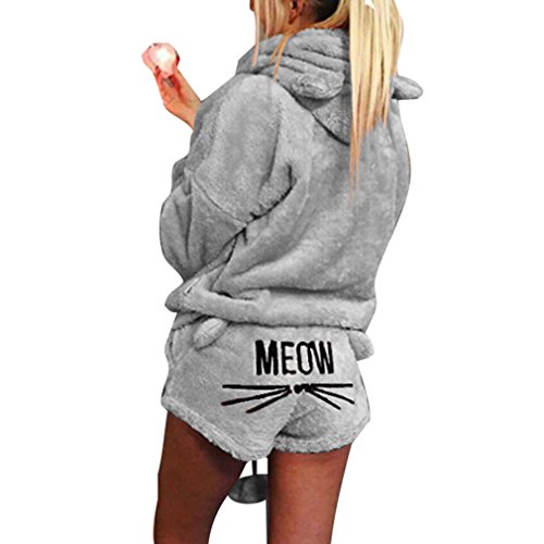 Acheter Juleya Nouvelle Automne Hiver Femmes Deux Piece Ensemble Pyjamas Chaud Corail Velours Costume Vêtements De Nuit Mignon Chat Motif Hoodies + Shorts Outfit Gris S chez AMAZON.FR