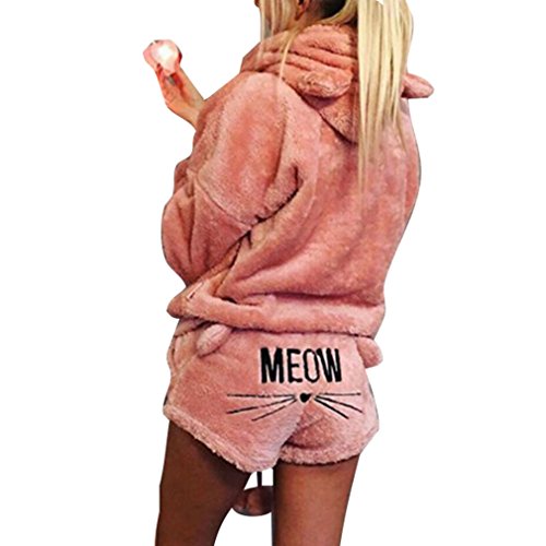 Acheter Juleya Nouveau Automne Hiver Femmes Deux Piece Ensemble Pyjamas Chaud Corail Velours Costume Vêtements De Nuit Mignon Chat Motif Hoodies + Shorts Outfit Rose S chez AMAZON.FR