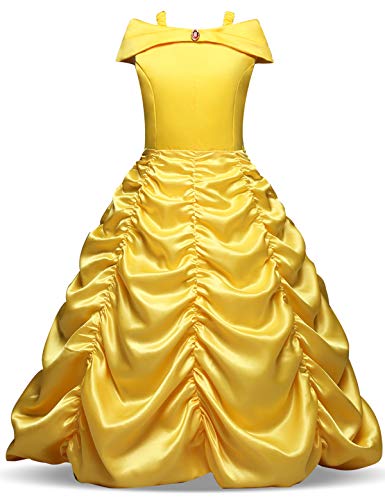 Acheter NNJXD Princesse Belle Robe Filles Halloween Cosplay Fancy Dress up Robe Carnaval Hors Épaule Taille (120) 4-5 Ans Jaune chez AMAZON.FR