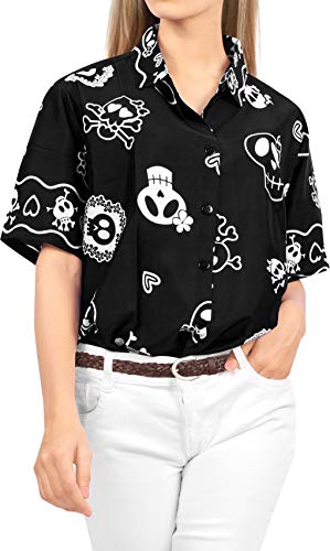 Acheter LA LEELA Vintage Les Pirates Déguisement Halloween Fête Les Costumes Effrayant Horreur Cosplay Chemisiers boutonné Femmes décontractées Vacances Chemise hawaïenne Manches Courtes XL Noir_W980 chez AMAZON.FR