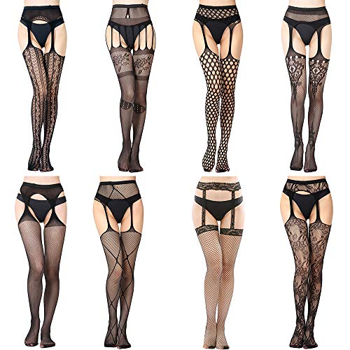 Acheter FEPITO Bas Résille Collants Résille Bas Mailles Collants à Bretelles pour femme, noir, 8 Pairs,black Style 6, Taille unique chez AMAZON.FR