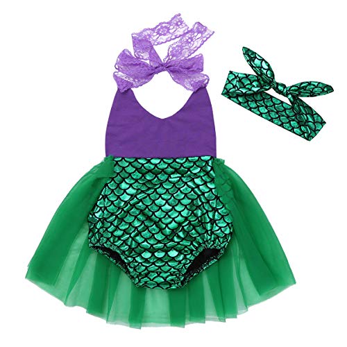 Acheter TiaoBug Bébé Fille Déguisement de Sirène Barboteuse Baptême Cérémonie Tutu Body Combinaison sans Manche Romper et Bandeau Cosplay Costume de Fête Tablier Robe 6 Mois-3 Ans Violet & Vert 6-12 Mois chez AMAZON.FR